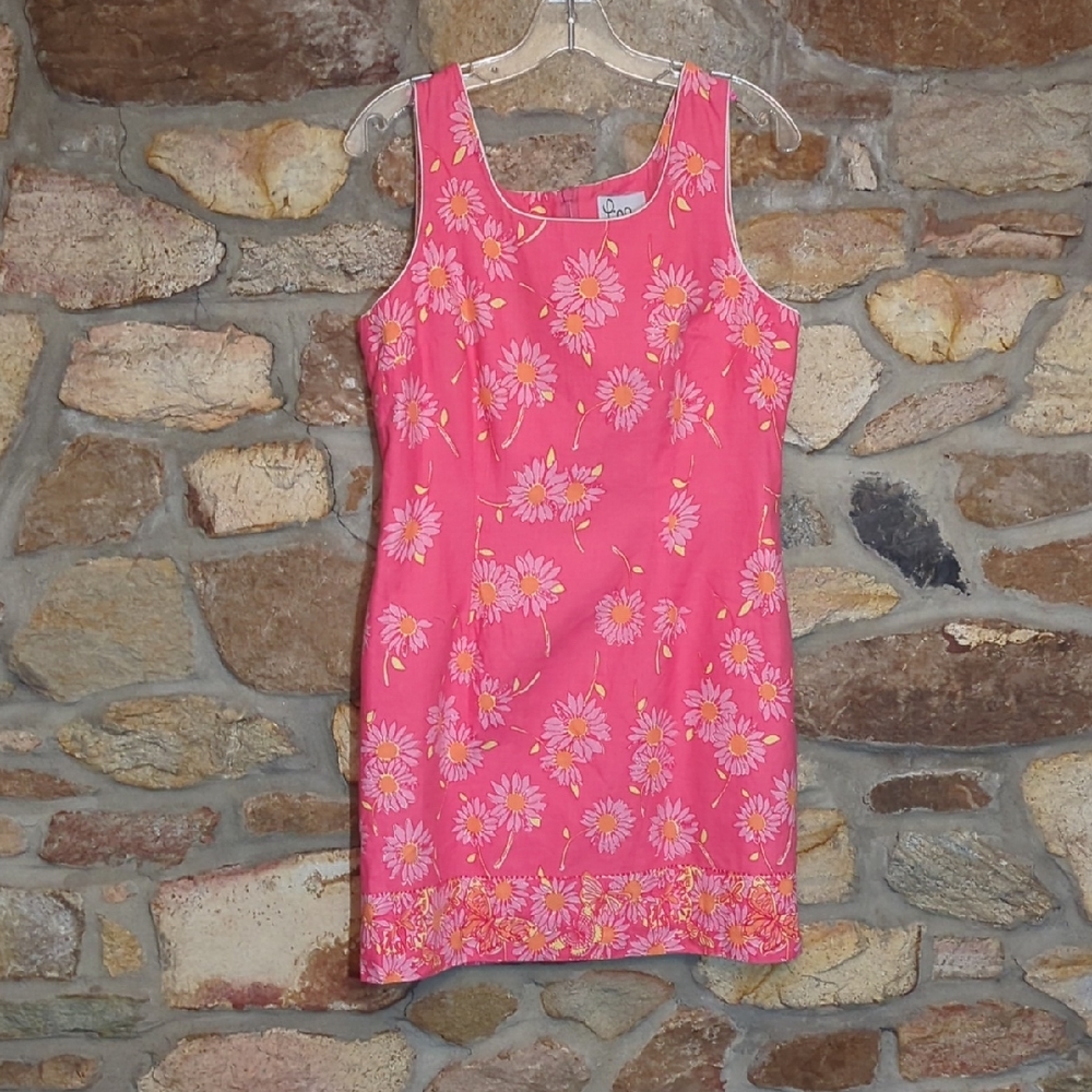 Lilly Pulitzer Linen Blend Pink Coral Floral Printed Lined Dress